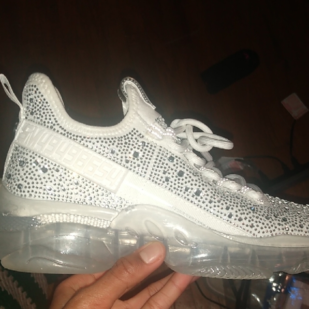 Women's White and Silver Sneakers